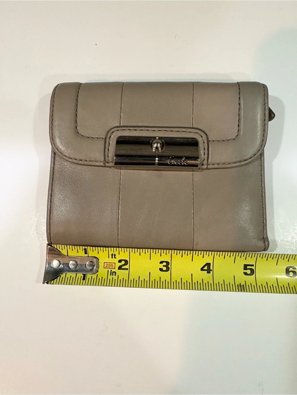 Vintage Coach Gray/Taupe Leather Kristin Wallet with Silver-Tone Hardware